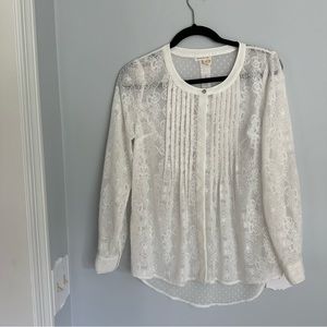 Anthropologie Meadow Rue Womens XS top Ivory Sheer lace Like embroidery Like New